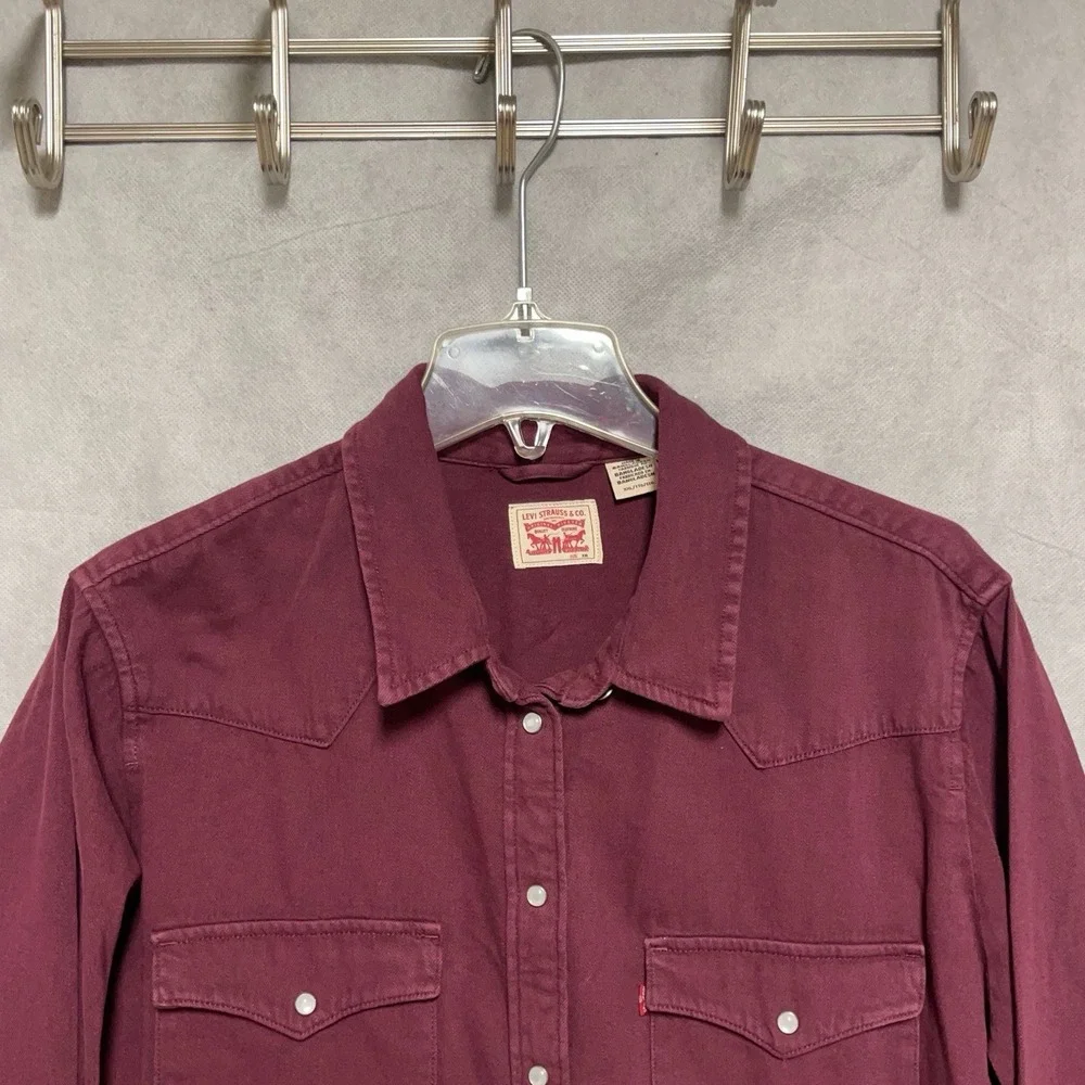 Levi's Shirt Men's 2XL Burgundy Twill Pearl Snap Button Up Workwear Chore Cowboy